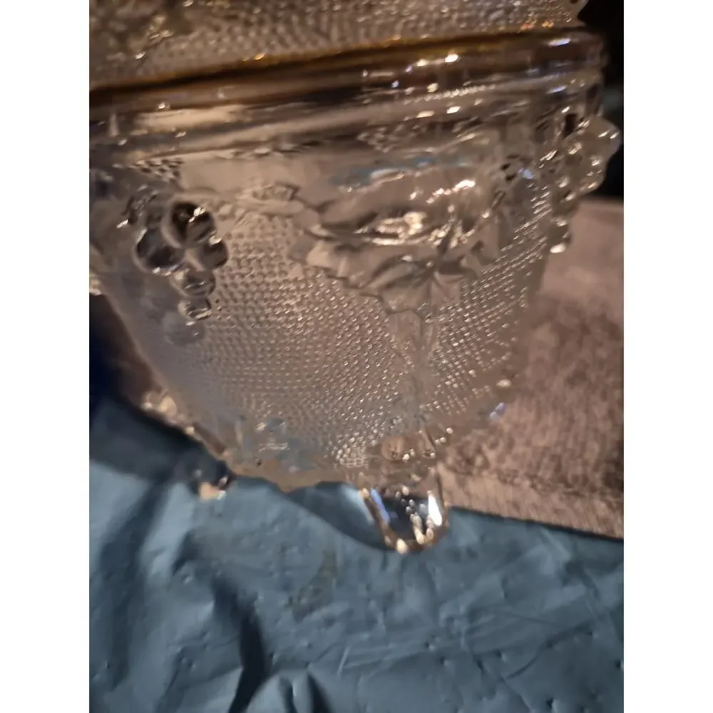 Vintage Jeannette Glass Footed Candy Dish With Harvest And Grape Pattern